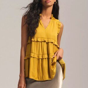 By Anthropologie // Honey Satin Tiered Sleeveless Blouse NWT XS